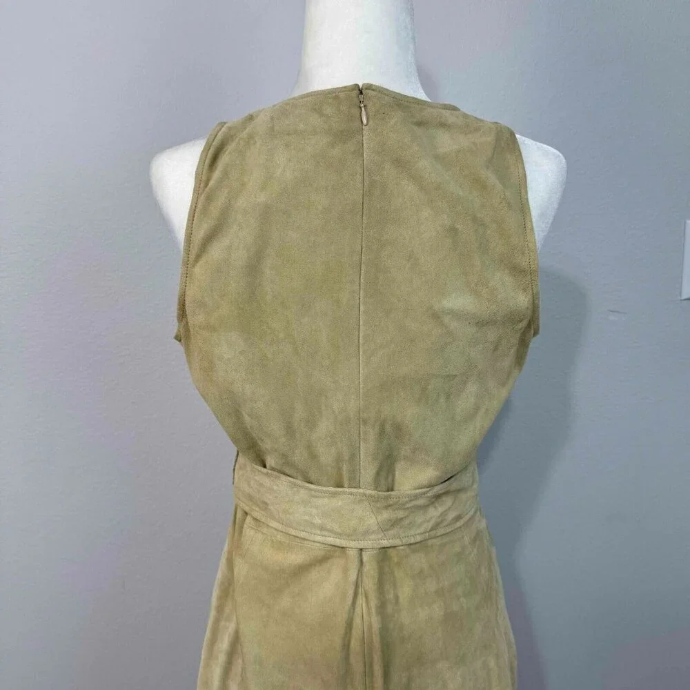 Lauren Ralph Lauren 100% Goat Suede Belted Sleeveless Dress Faux‎ Wrap Tan Sz 10